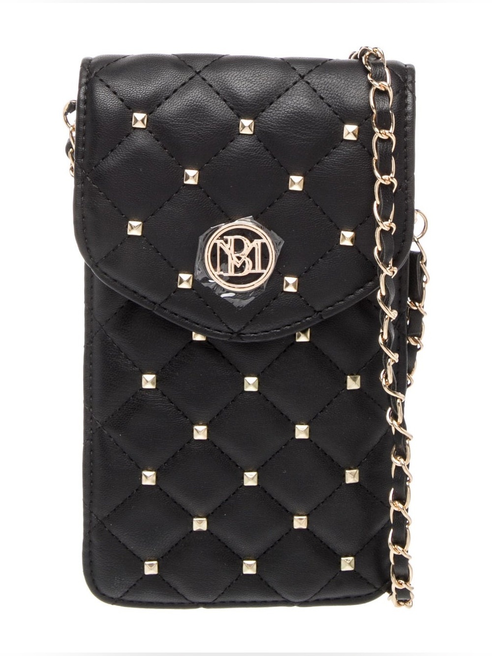Badgley Mischka Black Quilted Vegan Leather w/ Gold Studs 
Phone Crossbody Bag